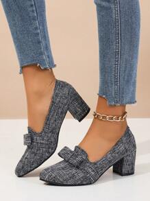 女士纯色高跟鞋，粗蝴蝶结装饰，优雅舒适，尖头套脚高跟鞋，适合春秋季、正式场合、派对、舞会等，优雅休闲。