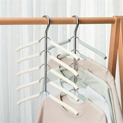 2pcs/1pc Multi-Layer Clothes Hanger, Metal Drying Rack, Space Saving, Suitable For Wardrobe, Closet, Bedroom, Seamless Sponge Clothes Hanger, 360° Rotating Clothes Rack, Multi-Layer Space Saving Hanger, T-Shirt Drying Rack, Wardrobe Storage Box, Bedroom & Dorm Accessory, Storage And Organization