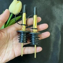 2pcs Automatic Flip Cap Oil Bottle Pourer, Gold Coated Gravity Controlled Spout For Kitchen, Party And Events - For Olive Oil, Vinegar Dispensing