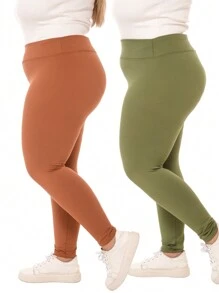 Kit 02 Women's Plush Plus Size Leggings With High Waist And Butt Lift - Brown and Green - View 2