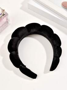 女士蓬松水疗头带、化妆海绵头带、护肤头带、洗脸泡泡头带、女孩淋浴毛巾布头带、家居浴室装饰、秋季装饰、返校装饰 - 黑色 - 查看 3