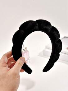 女士蓬松水疗头带、化妆海绵头带、护肤头带、洗脸泡泡头带、女孩淋浴毛巾布头带、家居浴室装饰、秋季装饰、返校装饰 - 黑色 - 查看 1