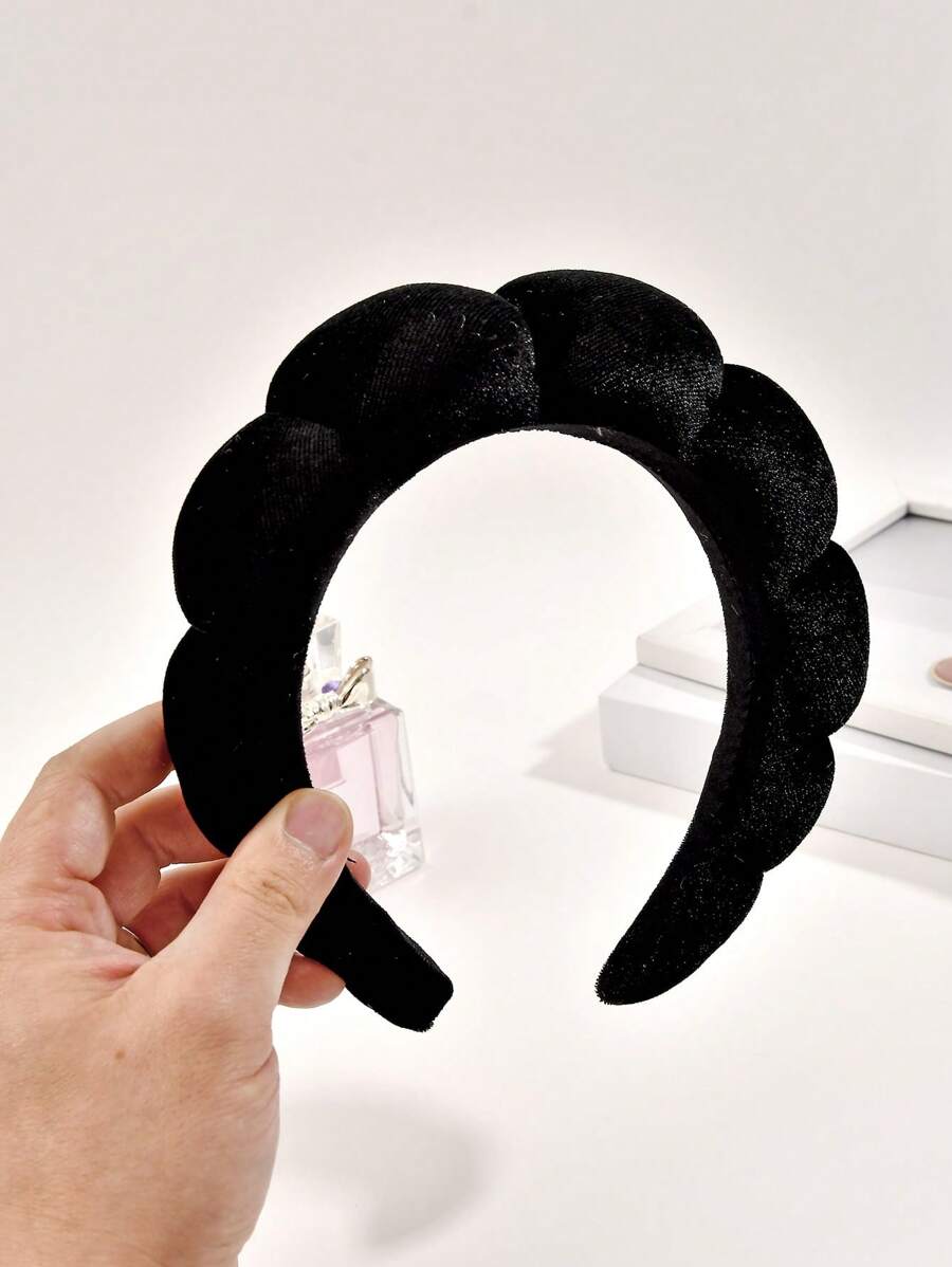 女士蓬松水疗头带、化妆海绵头带、护肤头带、洗脸泡泡头带、女孩淋浴毛巾布头带、家居浴室装饰、秋季装饰、返校装饰 - 黑色 - 查看 1