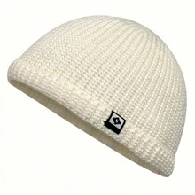 1 Pc Simple Fisherman Beanie, Solid Color Knit Hat For Unisex, Stylish Cold Protection Skull Hat, Handcuff Beanie For Men And Women