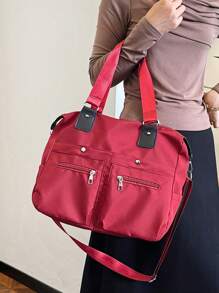Túi đeo vai màu trơn có nhiều ngăn, dung tích lớn, thiết kế thời trang và đơn giản, thích hợp để đi làm, du lịch, mua sắm và túi tote di động Túi đi học, ba lô đi học, dung tích lớn cho học sinh trung học, kỳ nghỉ, mua sắm Túi du lịch Túi qua đêm Túi tập thể dục Túi du lịch Túi cuối tuần Túi du lịch Túi xách tay Túi đi học đại học Túi hành lý Túi cuối tuần Túi bệnh viện - Đỏ - Xem 2