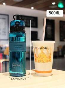 1pc Portable 500ml Plastic Water Bottle, Modern Clear Sport Water Bottle For Outdoor - Green - View 2