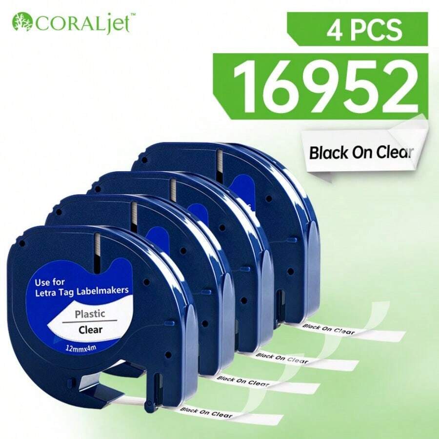 Coraljet 兼容 DYMO 标签制作器替换芯 91330 10697 纸白色胶带兼容 DYMO LetraTag 替换芯 12mm X 4m 1/2" X 13' 适用于 Dymo Letra Tag LT-100H 200B LT-100T QX50 手持打印机