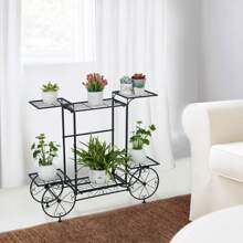 UNHO 6-Tier Metal Garden Cart Plant Stand Wrought Iron Plants Flower Pots Holder Display Shelf Rack Indoor Outdoor For Decorating House Patio Porch - 黑色 - 查看 5
