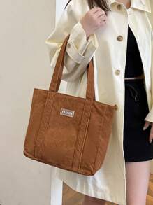 小众设计条纹天鹅绒大包2025新款单肩腋下包奢华休闲女包复古托特包 - 棕色 - 查看 1