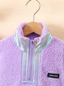 Áo nỉ chui đầu cho bé gái, chất liệu vải nhung mềm mại phối màu ombre, cổ đứng, có khóa kéo, thích hợp cho mùa thu/đông. - Màu tím - Xem 3