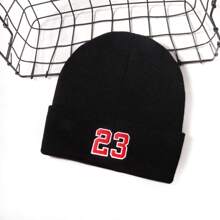 1pc Men/Women Embroidered 23 Pattern Casual Streetwear Beanie, Warm & Windproof Knit Cap For Outdoor Sports, Suitable For Daily Wear, Autumn/Winter