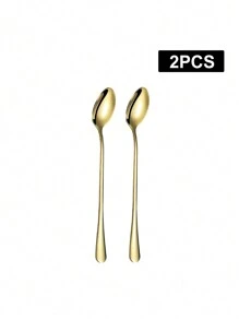 2/4/6/12pcs Stainless Steel Long Handle Ice Cream Spoons, Mixing Spoons, Stirrers Suitable For Home, Cafe, Bar, Party Christmas Gift,School Supplies - Gold - View 5