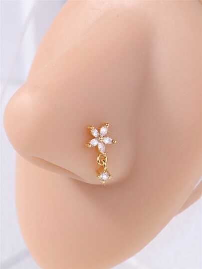 KARYOKO Flower Nose Stud L Shaped 20G Dangling Nose Rings Nose Piercing Jewelry Nose Screw Nostril Piercing Ring With CZ Gold Nose Bone Dangle Nose Ring For Women Valentines,Mom,Mother,Mother's Day,Gift