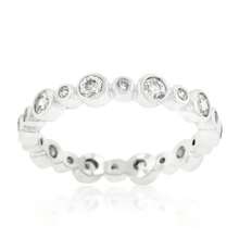 SlickBlue Alternating Bezel Linked Cubic Zirconia Eternity Band – Chic Bezel-Set Stones With Linked Design