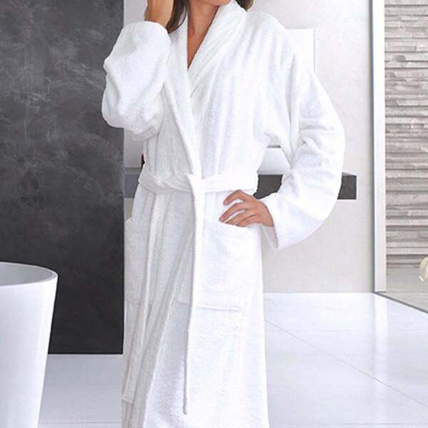 1 pezzo Accappatoio in pile di corallo, design lungo, fodera spessa, abbigliamento da notte per coppie, accappatoio in flanella, indumenti per la casa invernale ed estiva, decorazione per bagno e casa, articoli per il ritorno a scuola