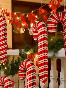 6 件巨型圣诞拐杖糖铝箔气球 - 节日和新年派对装饰的完美选择，无需电源，圣诞节 - 彩色 - 查看 3