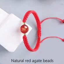 1Pc Natural Crystal Agate 10mm Ruby Bracelet, 26 Letter Bracelet, Lucky Number Bracelet, 12 Constellation Bracelet, Personalized Bracelet, Hand-Woven Beaded Bracelet, Suitable For Men And Women Fashion Bracelets, Gifts For Family, Suitable For Halloween, Christmas And Various Holiday Party Gifts, Crystal Gifts - Red Rope Style - View 18