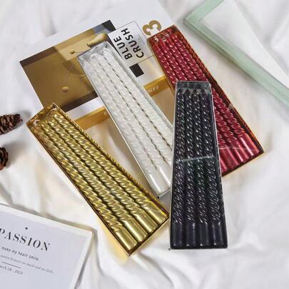 8 Inch Spiral Taper Candles Set For Christmas, Unscented Twisted Candlesticks, Dripelss Thin Tapered Candles For Holiday Party,Suitable For Christmas, Weddings, And Various Other Holidays