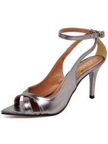 Ellas Online Women's Sandals With Medium Heel And Metallic Leaf Toe - 深灰色 - 查看 3