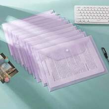 10pcs A4-Sized DIY-Eligible Plastic Button-Seal File Bags In Morandi Colors; Thickened With Large Capacity For Documents, Papers, Exams, Etc.; Transparent And 1mm-Thick.