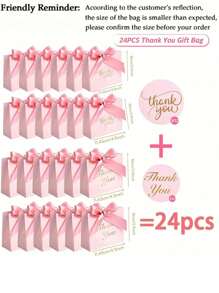 Juego de 12/24 bolsas de regalo pequeñas para agradecer de 4.5x1.8x3.9 pulgadas con lazo, ideales para fiestas, cumpleaños, bodas, despedidas de soltera, regalos de invitados de boda, cajas, decoración de recepción de bodas