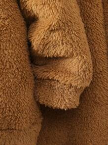 Young Boy 2pcs Plush Warm Solid Color Hoodie Sweatshirt And Pants Casual Outfit, Winter - Coffee Brown - View 6