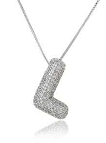 Charm Necklace With Zirconia Pendant Letter Decoration Gold And Silver Plated Necklace Jewelry, Gifts - 銀色 - 查看 10
