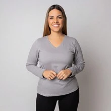 Women's Long Sleeve V-Neck T-Shirt - 灰色 - 查看 2