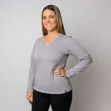 Women's Long Sleeve V-Neck T-Shirt - 灰色 - 查看 1