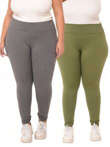 Kit 02 Women's Plush Plus Size Leggings With High Waist And Butt Lift - 灰色和綠色 - 查看 1