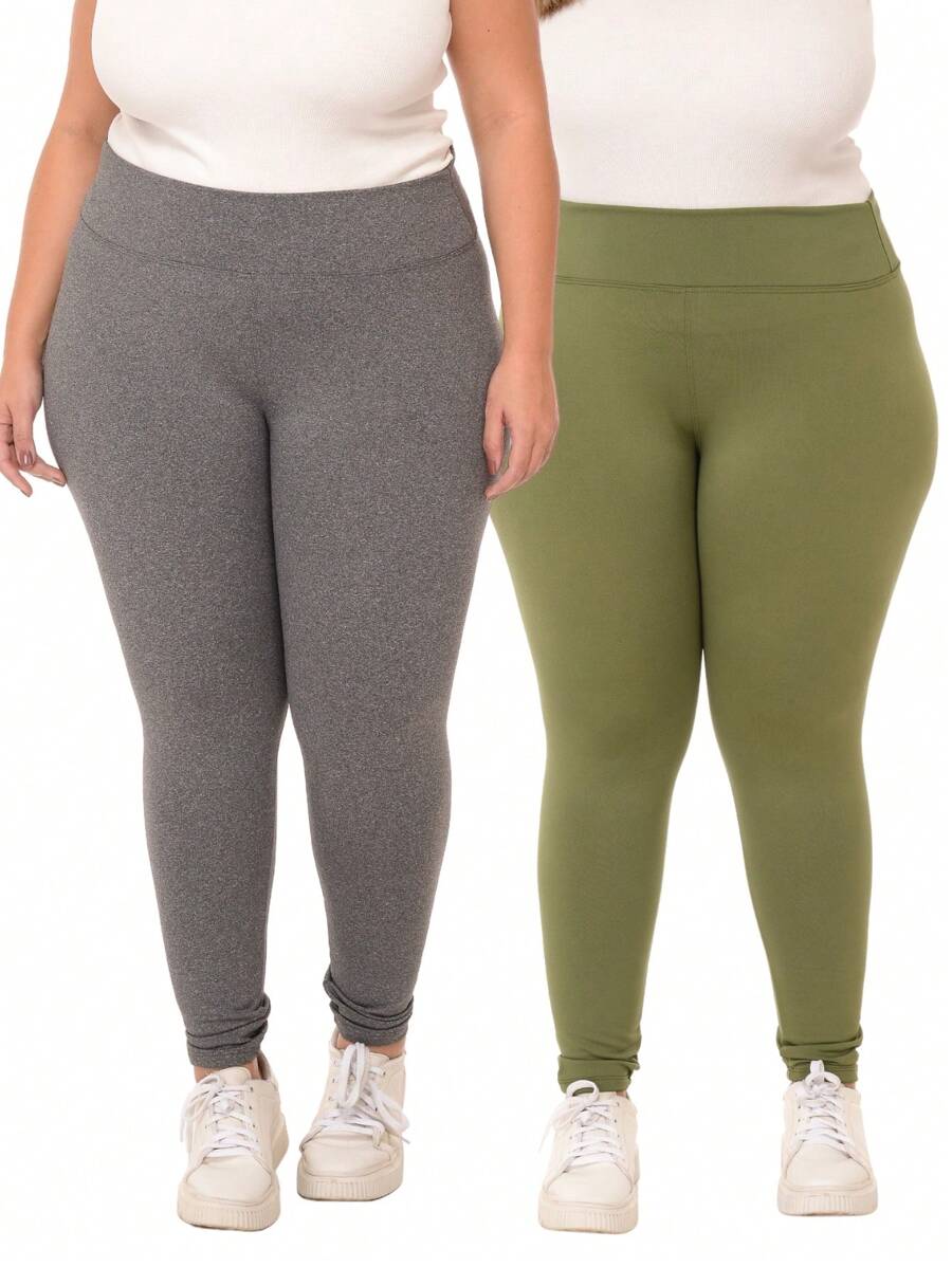 Kit 02 Women's Plush Plus Size Leggings With High Waist And Butt Lift - 灰色和綠色 - 查看 1