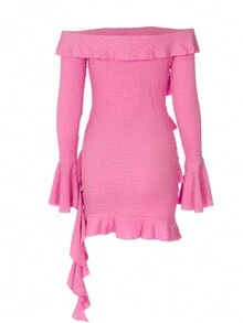 Đầm nữ trễ vai xếp ly thanh lịch lãng mạn, thích hợp cho buổi hẹn hò, tiệc tùng, ngày Valentine, ôm sát. - Màu Hồng Tươi - Xem 8