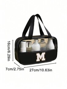 1 件时尚新款方形纯色 PU 和 PVC 皮革面料，配白色毛巾绣有字母 A-Z，防水拉链上衣和女士化妆包，配有背带设计，学生返校洗漱包，宿舍化妆品收纳，适合大学生度假旅行上学沙滩包沙滩必需品沙滩巾收纳袋沙滩配件夏季沙滩用品 - 黑色 - 查看 11