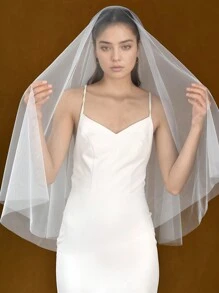 1 Stück einfacher, einfarbiger, einlagiger Chiffon Brautschleier, Hochzeit Haarzubehör