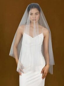 1 Stück einfacher, einfarbiger, einlagiger Chiffon Brautschleier, Hochzeit Haarzubehör