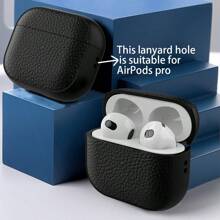 Case Compatible With Airpods 1/2, Airpods Pro, AirPods Pro2, AirPods 3, AirPods 4, TPU Simulated Leather Case High-Looking, Comprehensive Protection With Keychain - Black - View 10