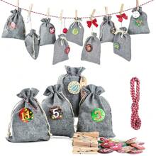 Christmas Advent Calendar 2025, 24 Days Burlap Hanging Advent Calendars Garland Gift Bags Sacks DIY Xmas Countdown Christmas Decorations For Wall Home Office Noel Birthday