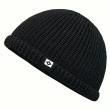1 Pc Simple Fisherman Beanie, Solid Color Knit Hat For Unisex, Stylish Cold Protection Skull Hat, Handcuff Beanie For Men And Women