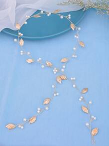 1 pièce Bandeau de mariage pour femme avec feuille en alliage, fausse perle et chaîne douce détaillée, diadème élégant