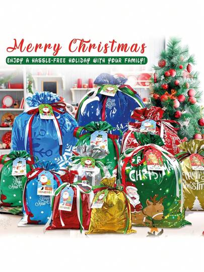 88Pcs Christmas Gift Bags, Gift Bags Assorted Sizes For Holiday Presents, Christmas Bags Small Medium Large Jumbo For Gift Wrapping, Xmas Gift Bags With Tags Ribbon Ties, Christmas Party Supplies(38pcs Packaging Bags+50pcs Tags+3 Rolls Of Ribbons In Red, Green, And White),Christmas