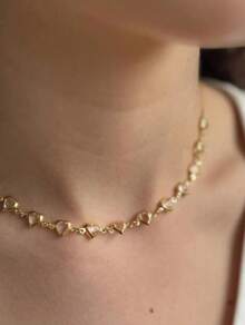 18k Gold Plated Gold Choker With Zirconia Hearts - 金色 - 查看 3