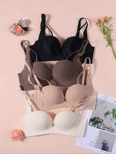 4Pcs Girls Teen Underwear Push-Up Comfortable Breathable Bra, Fixed Coaster Growth Girl Underwear Suitable For 13-16Y