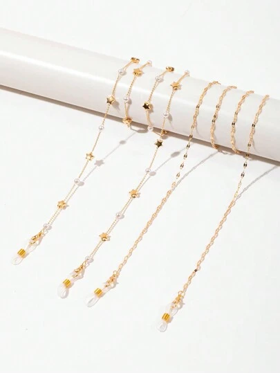 2 st. moderna solglasögonkedja med stjärn- och pärlemormotiv, metallkedja för glasögon, solglasögonhållare, glasögonkedja för kvinnor, kan användas som rep för att hänga upp masken