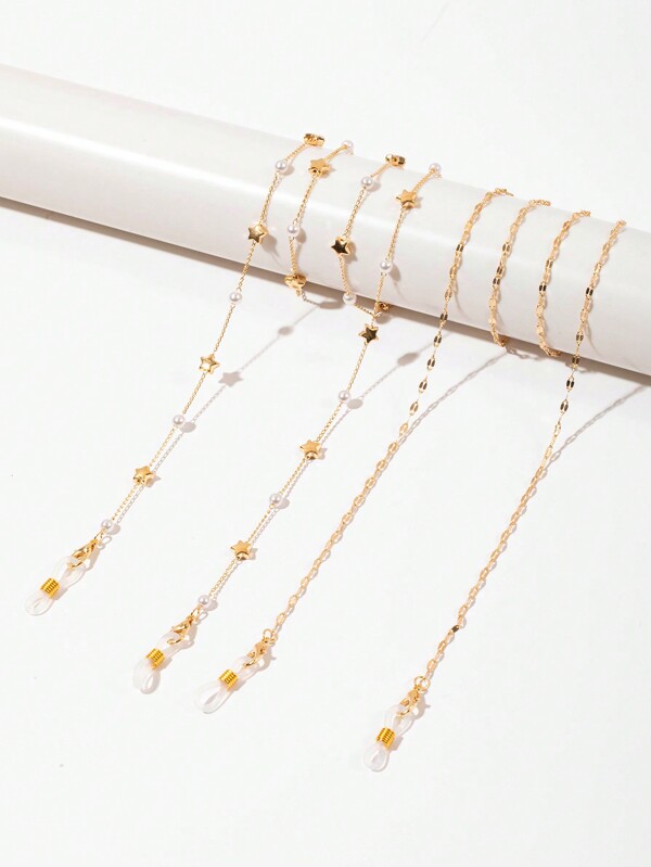 2 peças Corrente de Óculos de Sol com Decoração de Estrela e Pérola Falsa, Correia de Óculos de Metal, Suporte de Óculos de Sol, Alças para Óculos para Mulheres, Pode ser Usado como Corda Pendurada para Máscara, Acessórios de Óculos para Mulheres