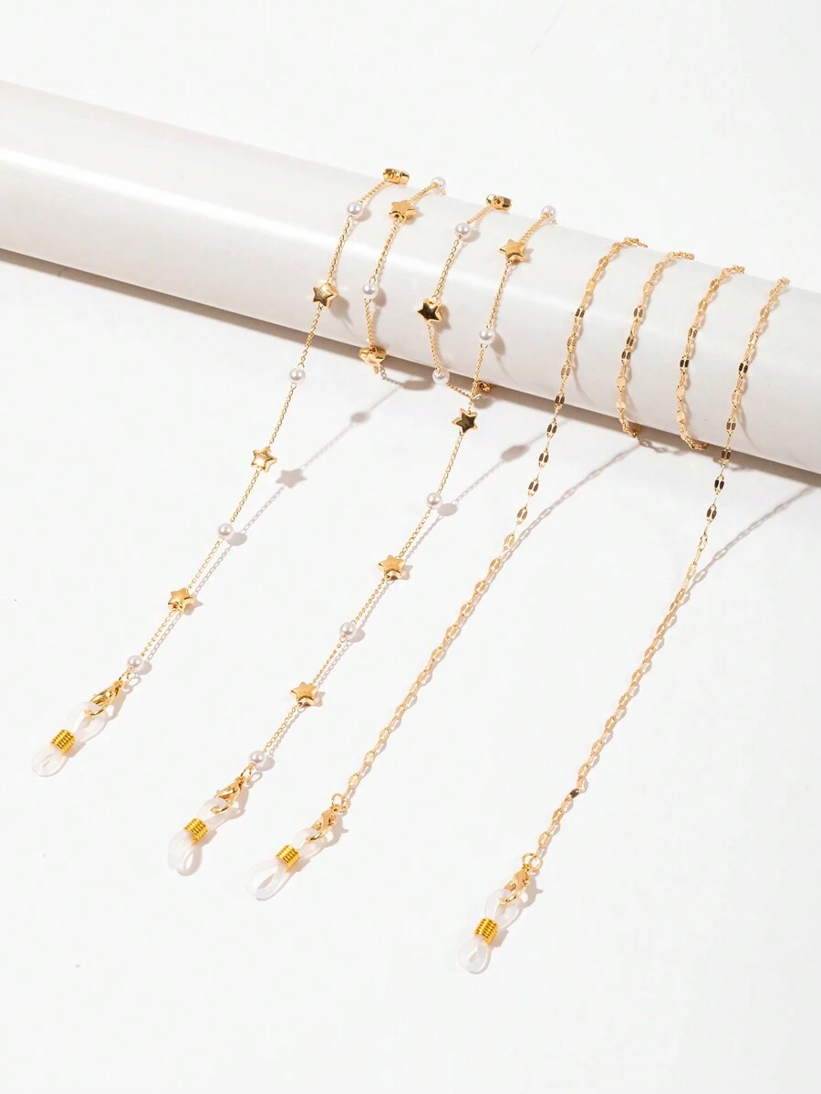 2pcs Fashionable Star & Faux Pearl Women Sunglasses Chain, Woman Metal Glasses Chain, Sunglass Holder,Eyeglasses Chain For Women,Can Be Used As Mask Hanging Rope - Gold - View 1