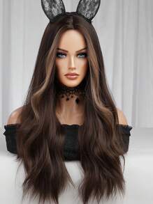 Pelucas onduladas del Body largo marrón degradé con parte media sintética para fiestas, Halloween y cosplay - Marrón - Ver 4