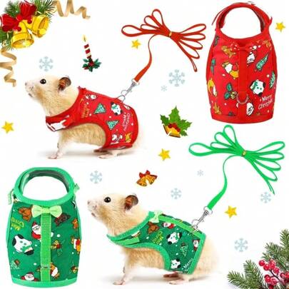 Kaninchen Weste, Geschirr und Leine Set für kleine Haustiere, ausbrechsicher, süßes Weihnachtskostüm rot/grün für Hamster, Mäuse, Meerschweinchen Weihnachts Verkleidung