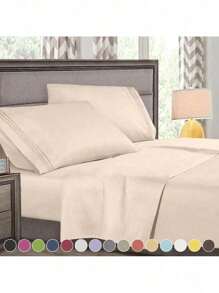 Super Deluxe 1800 Collection Hotel Quality 4 Piece Deep Pocket Bed Sheet Set - Màu be - Xem 1