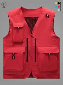 Chaleco de hombre informal con múltiples bolsillos para verano, 2024 novedad para actividades al aire libre, chaleco sin mangas con escote en V para fotografía, pesca y deportes