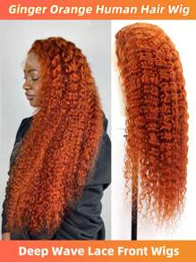 Peruca de Cabelo Humano de 32 Polegadas Gengibre, Onda Profunda 13x4 Frente de Laço, Peruca Laranja Gengibre para Mulheres, Densidade de 180%, Peruca Frontal de Laço Transparente de Cabelo Humano Gengibre Cacheado Profundo, 14-32 polegadas, Pré-Desfiado com Cabelo de Bebê
